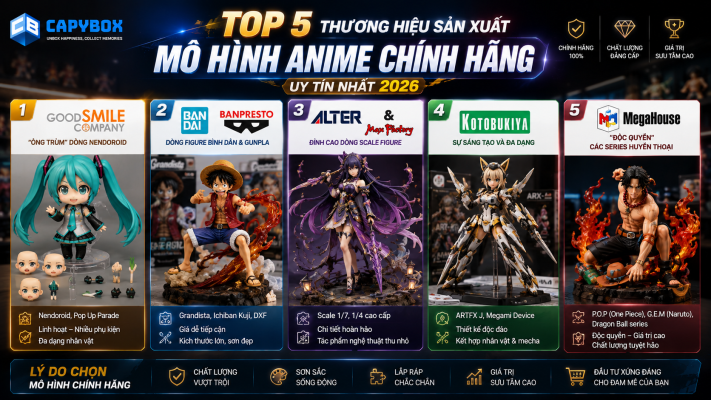 Top 5 thương hiệu sản xuất mô hình anime chính hãng uy tín nhất 2026